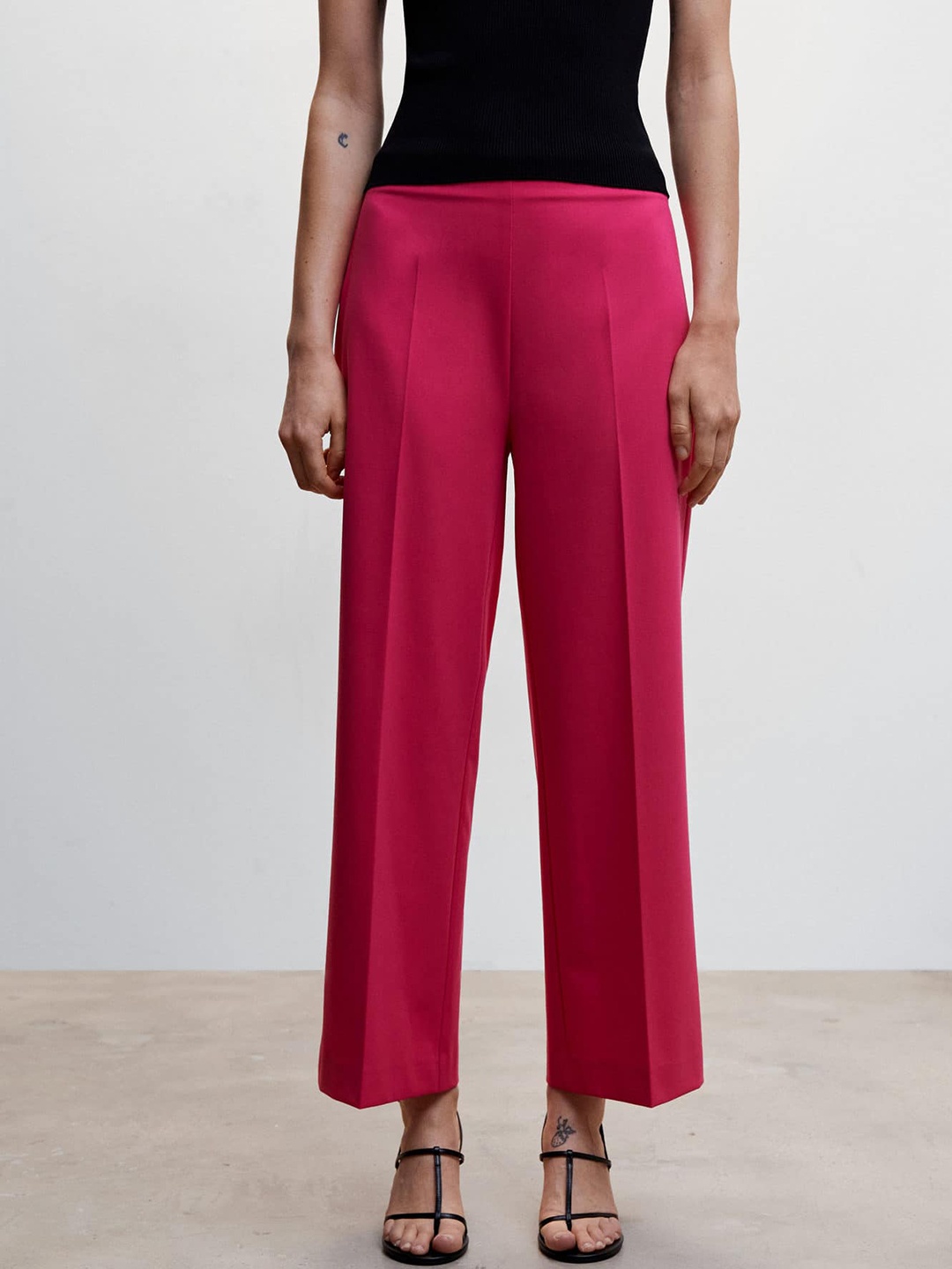

MANGO Women High-Rise Trousers, Pink