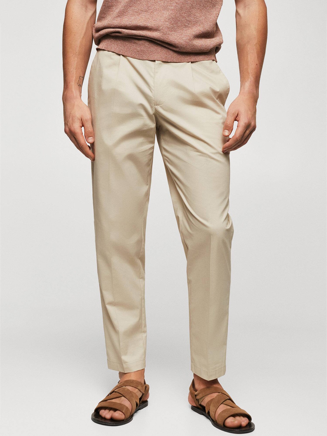 

MANGO MAN Slim Fit Pleated Trousers, Beige
