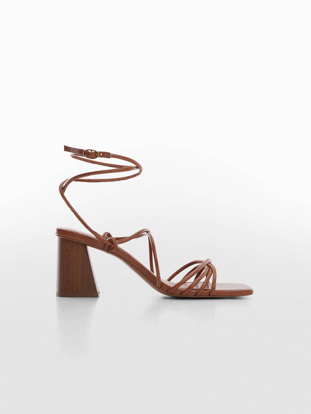 

MANGO Women Criss-Cross Straps Mid-Top Block Heels, Brown