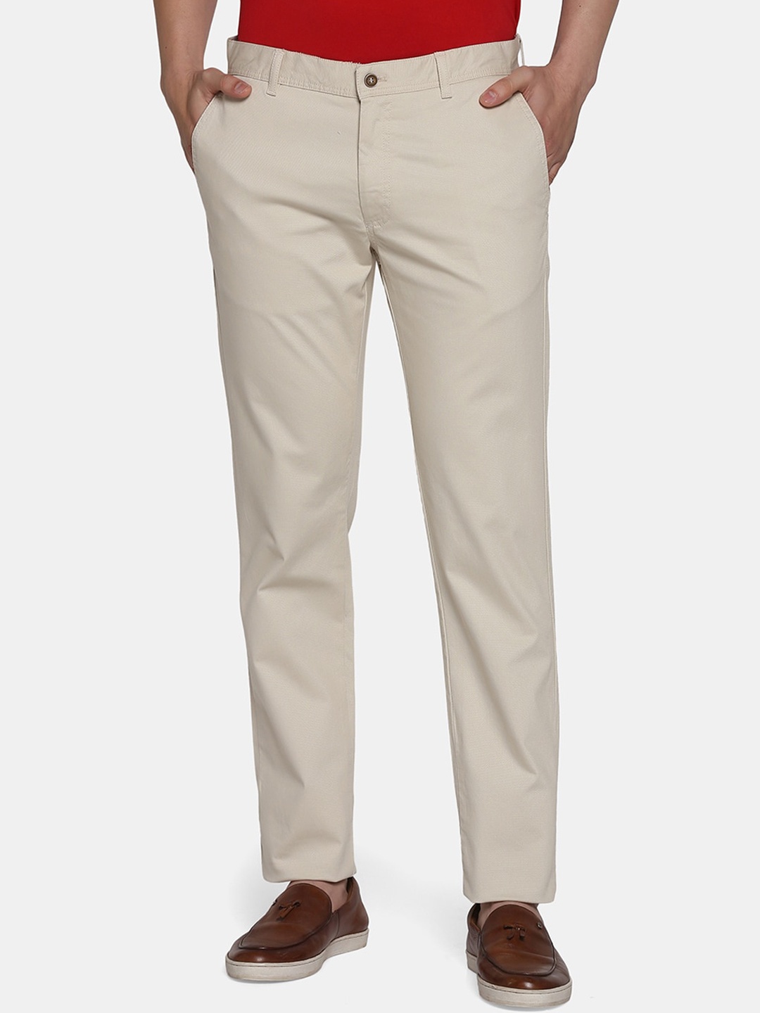 

Blackberrys Men B-91 Slim Fit Low-Rise Easy Wash Trousers, Beige