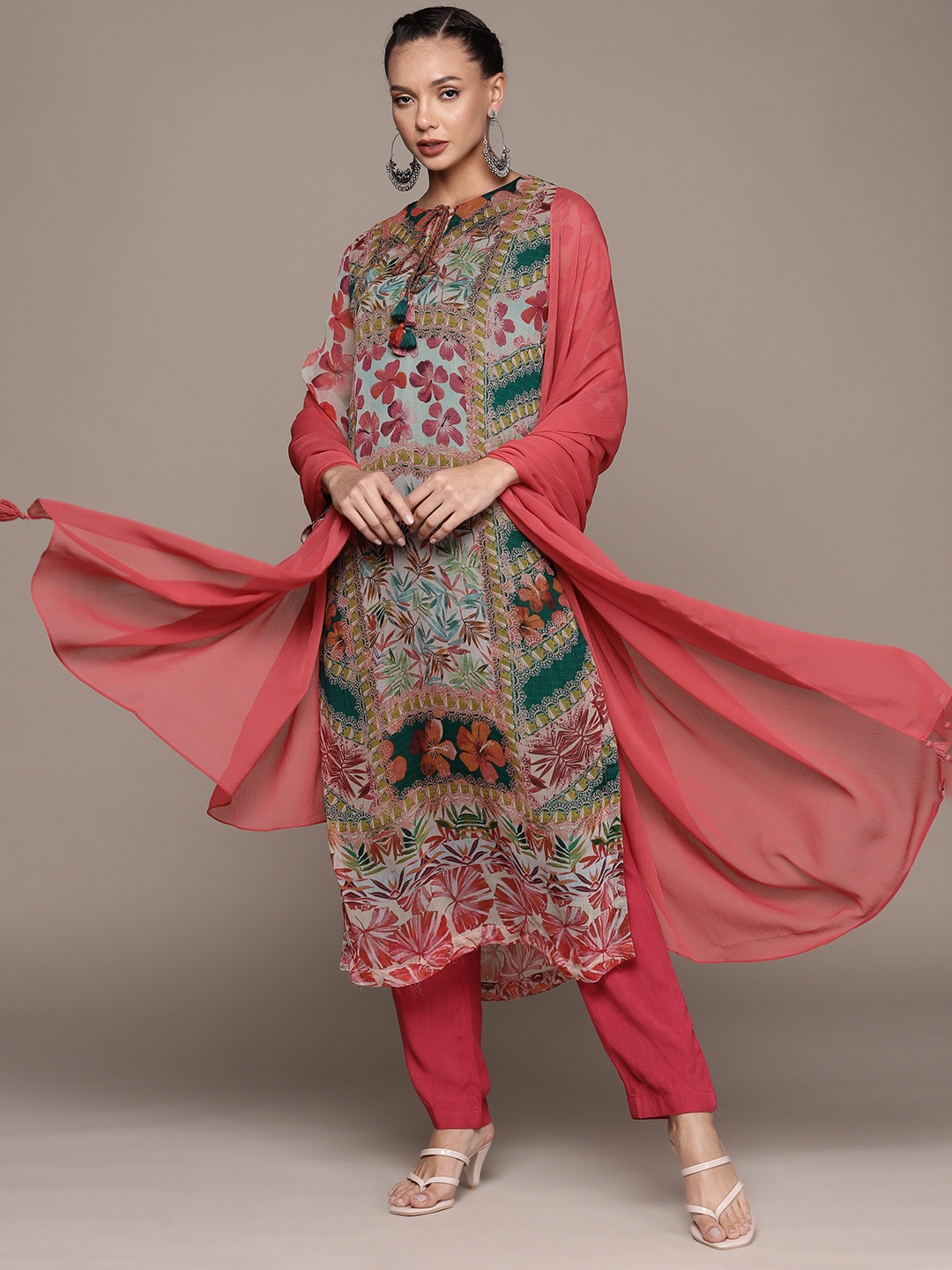 

aarke Ritu Kumar Floral Printed Regular Kurta With Trousers & Dupatta, Multi