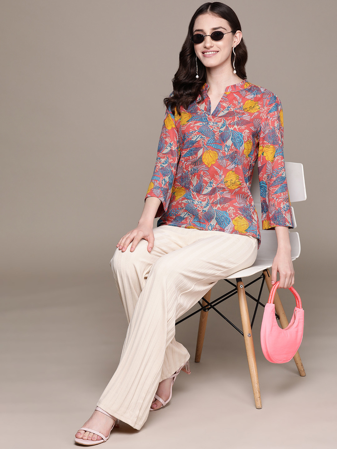 

aarke Ritu Kumar Floral Printed Pure Cotton Kurti, Blue