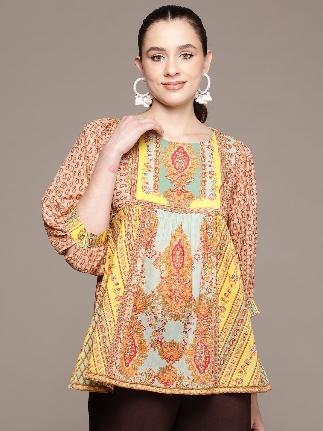 

aarke Ritu Kumar Ethnic Motifs Printed Pure Cotton Kurti, Blue