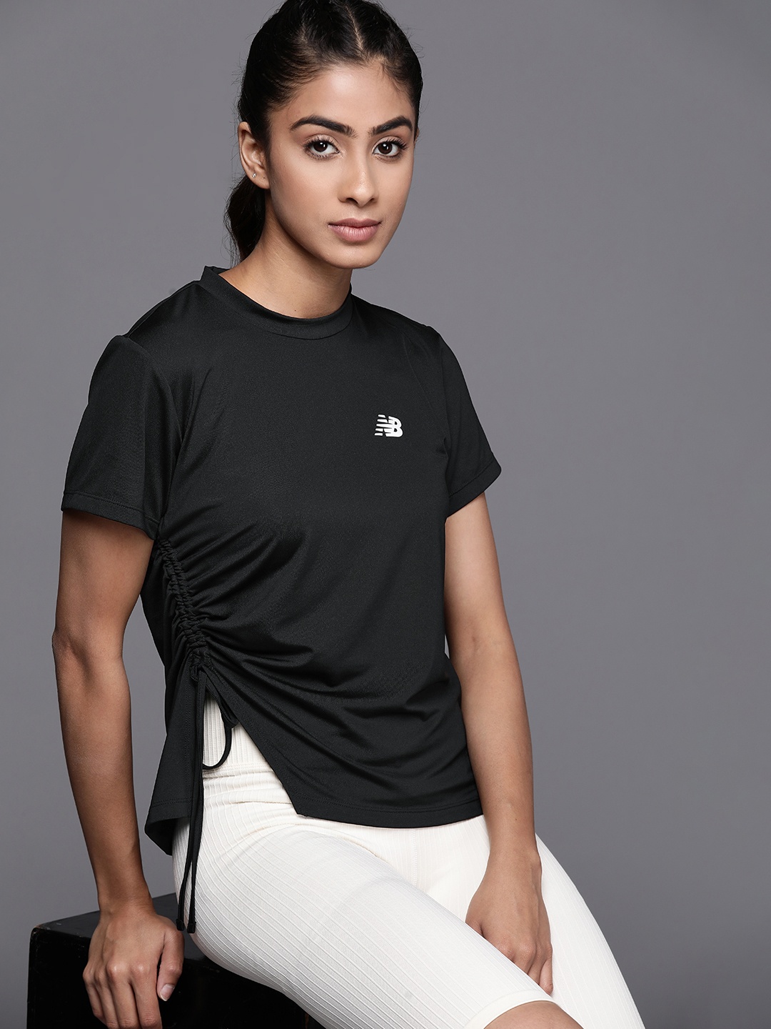 

New Balance Moisture Wicking Ruched Detail Top, Black