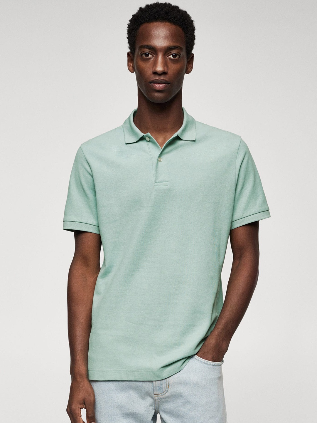 

MANGO MAN Polo Collar Pure Cotton T-shirt, Sea green