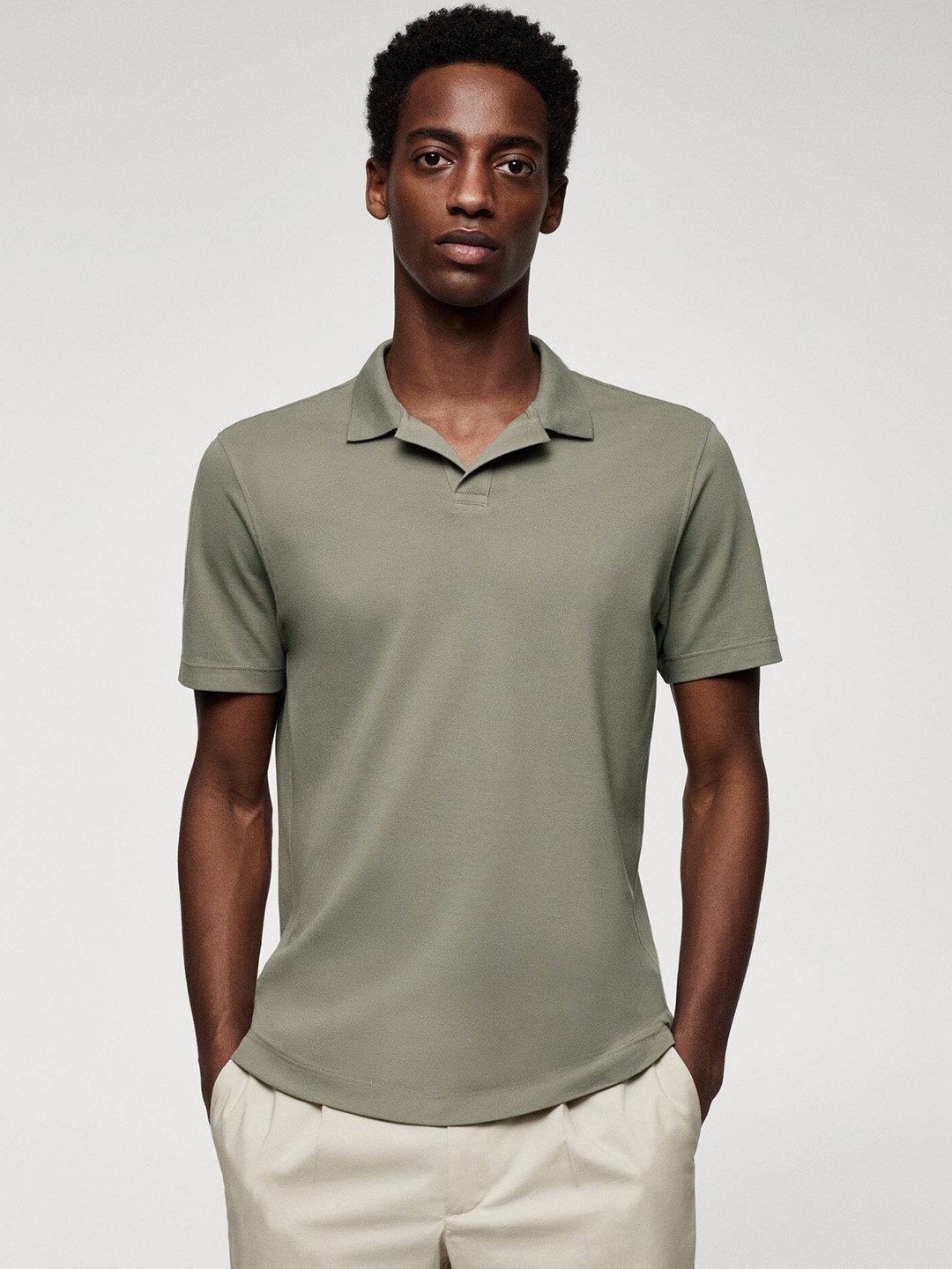 MANGO MAN Polo Collar T-shirt, Olive