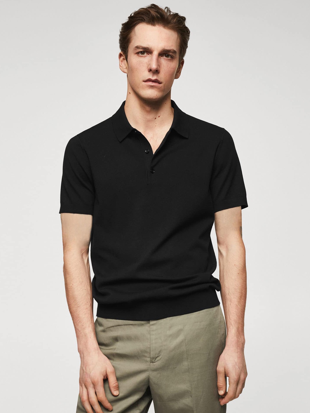 

MANGO MAN Polo Collar Slim Fit T-shirt, Black