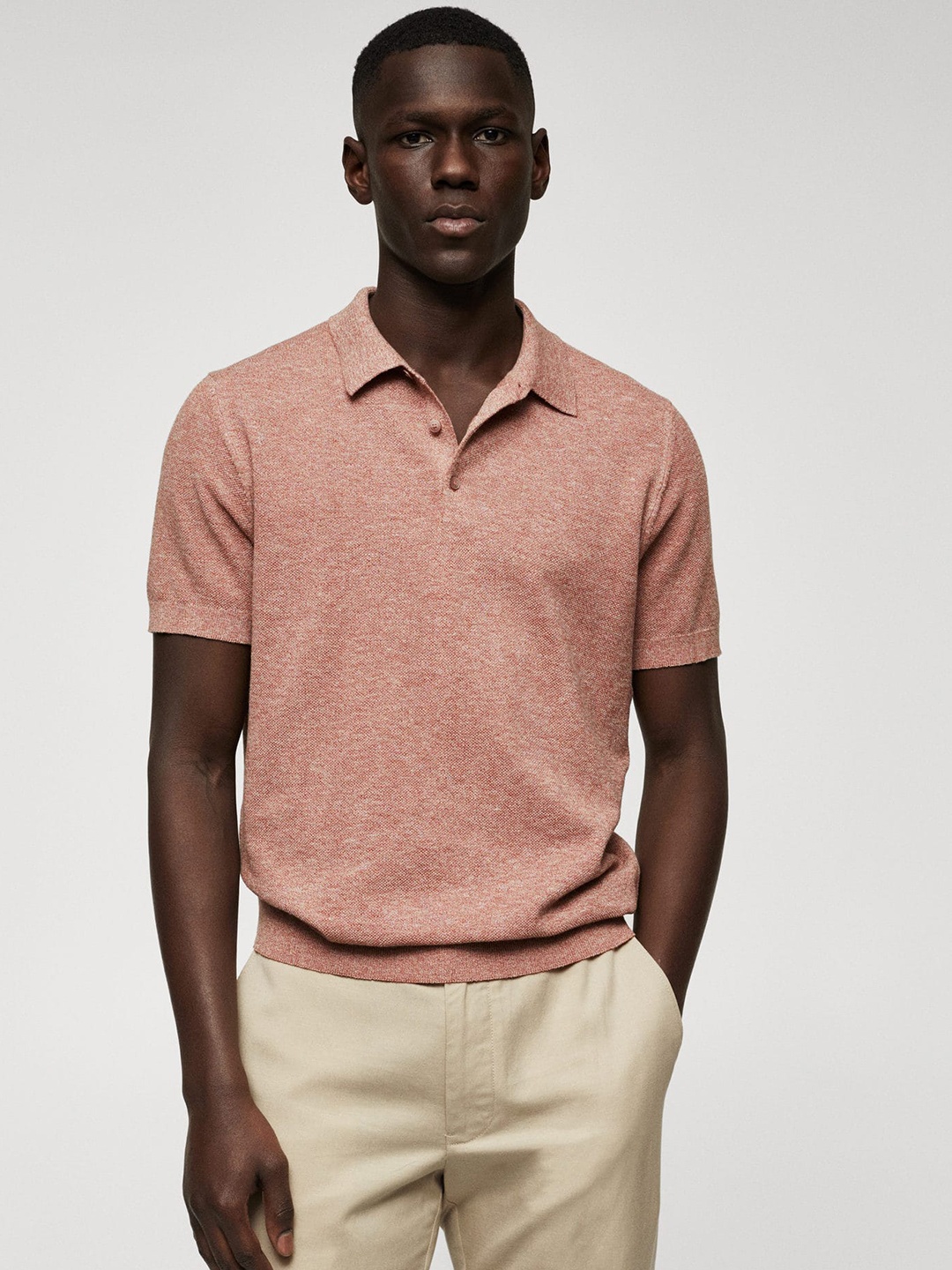 

MANGO MAN Textured Polo Collar T-shirt, Rust