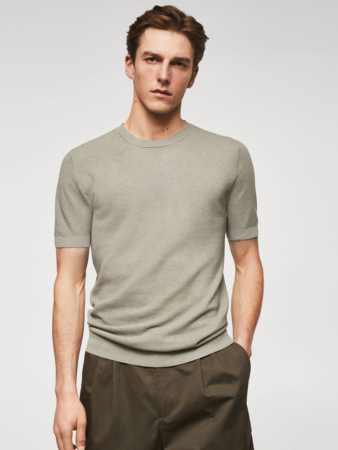 

MANGO MAN Textured Slim Fit T-shirt, Green