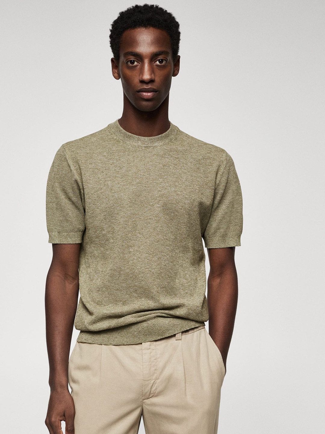

MANGO MAN Solid T-shirt, Olive