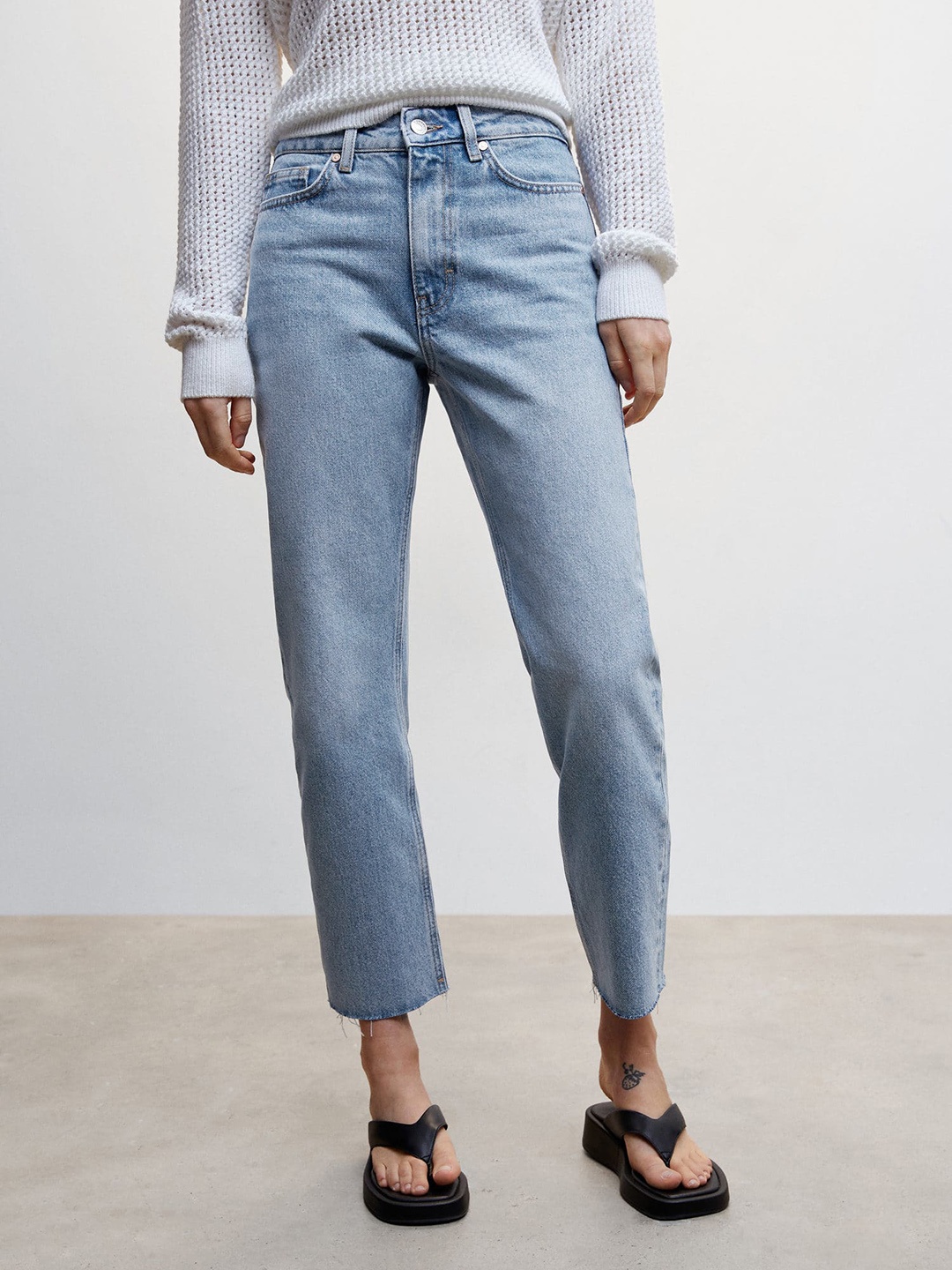 

MANGO Straight Fit High-Rise Jeans, Blue