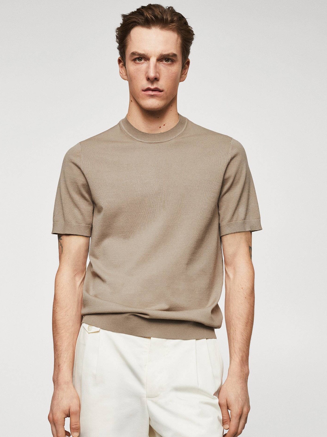 

MANGO MAN Solid T-shirt, Beige