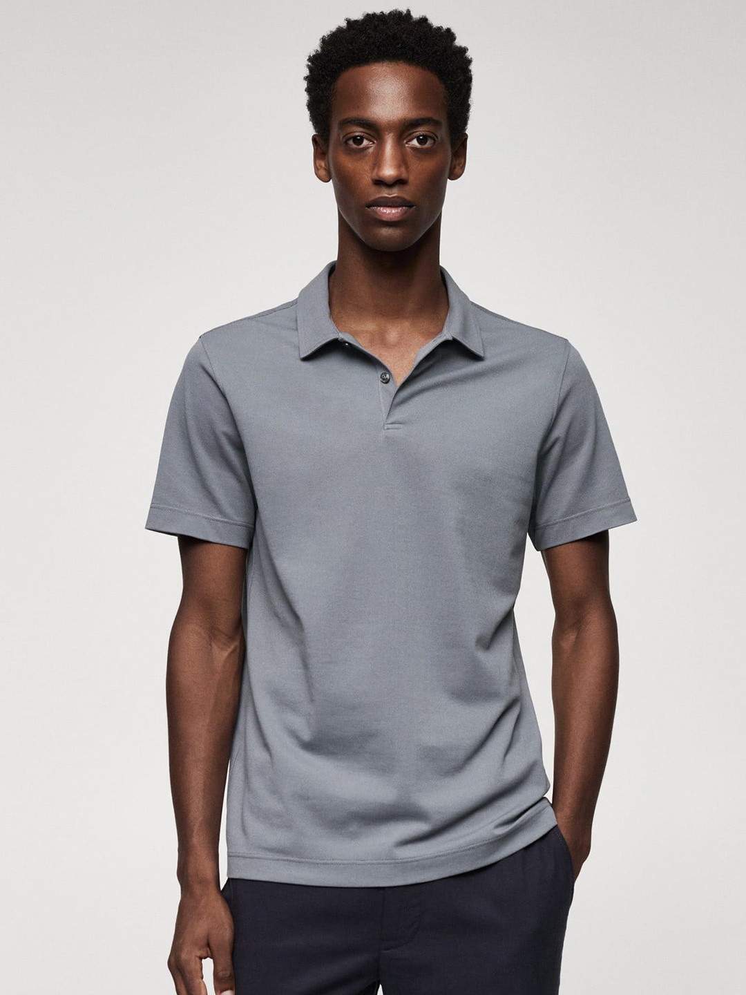 

MANGO MAN Solid Polo Collar T-shirt, Grey