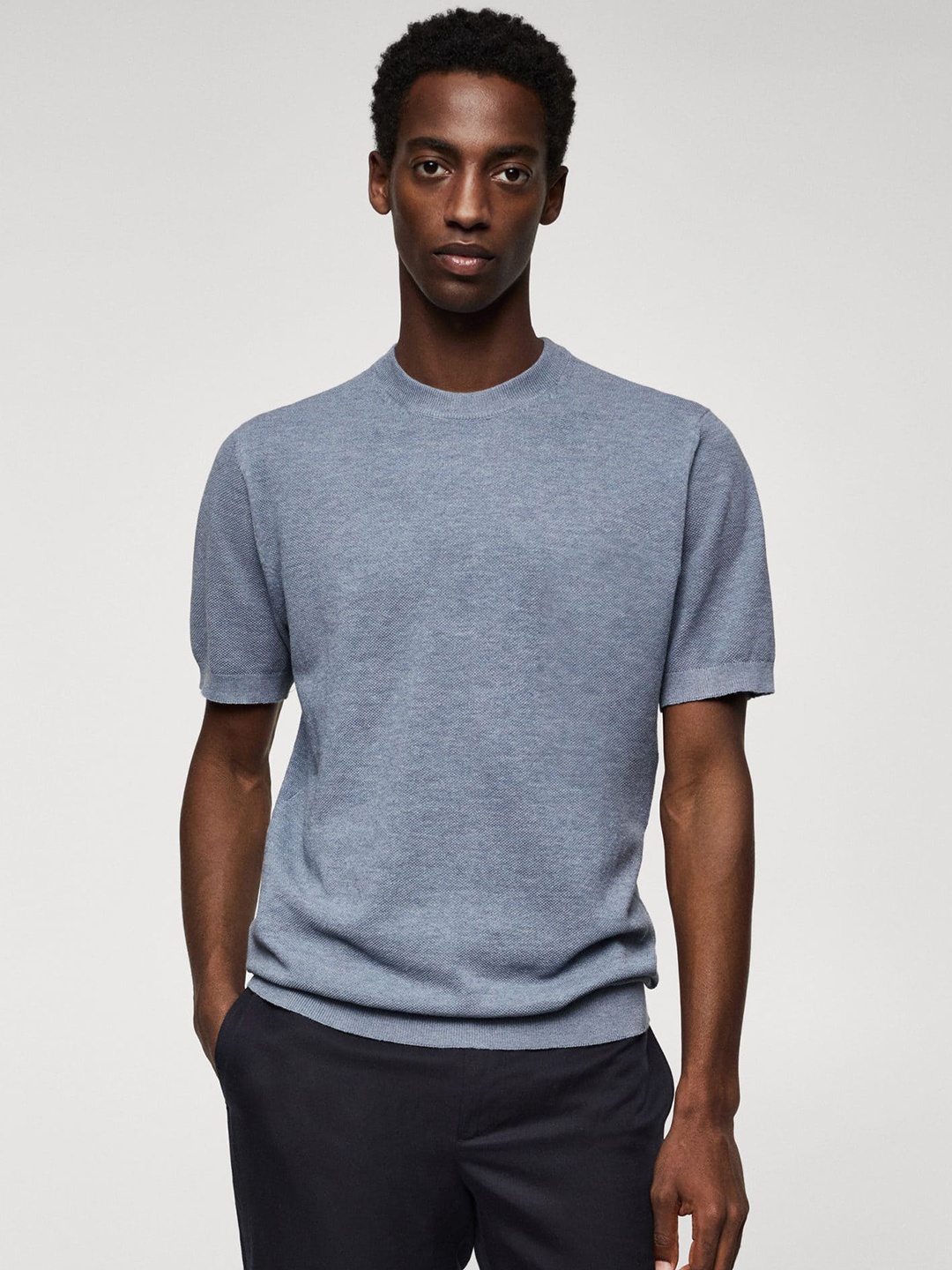 

MANGO MAN Solid T-shirt, Blue