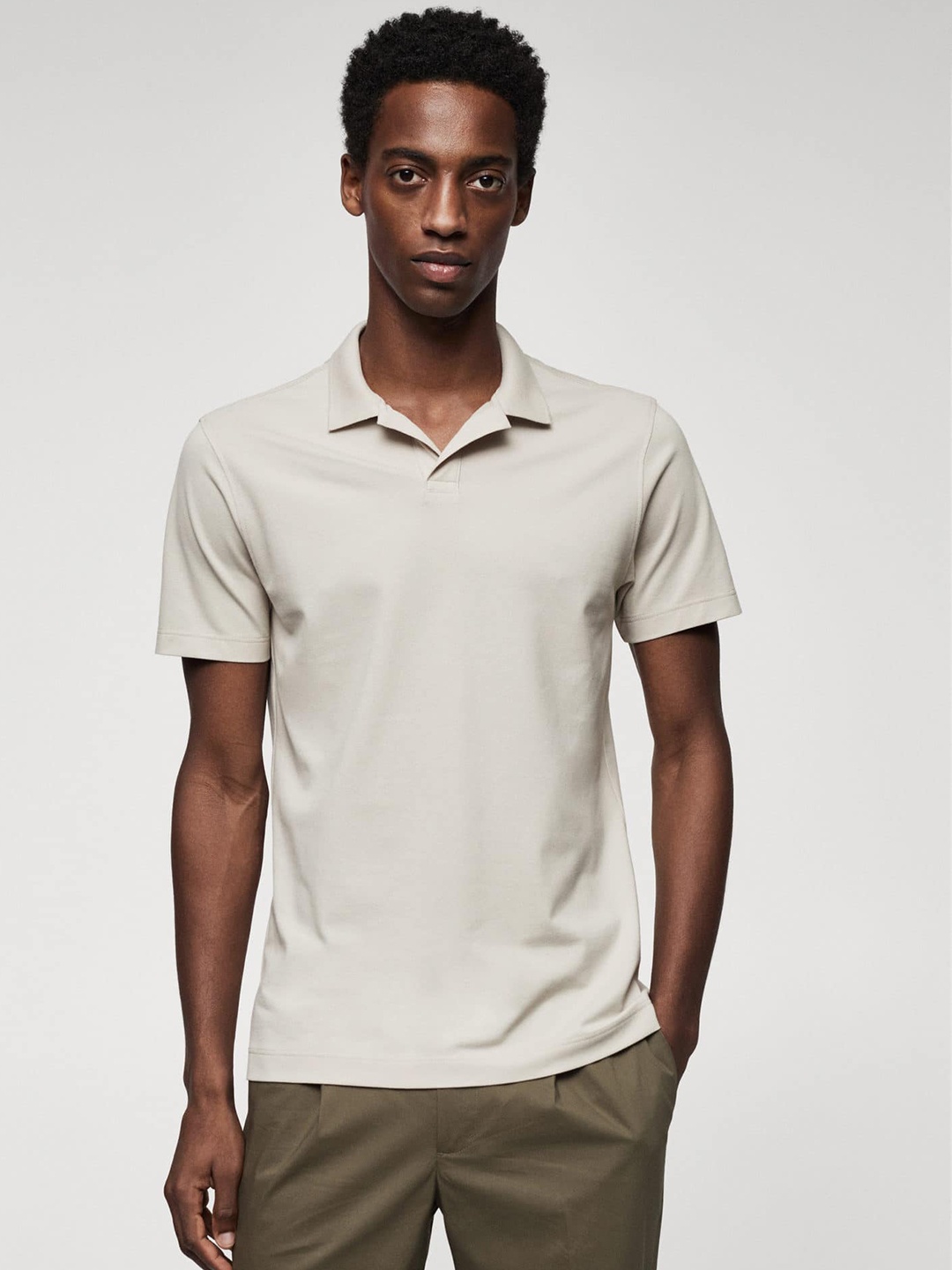

MANGO MAN Polo Collar T-shirt, Cream