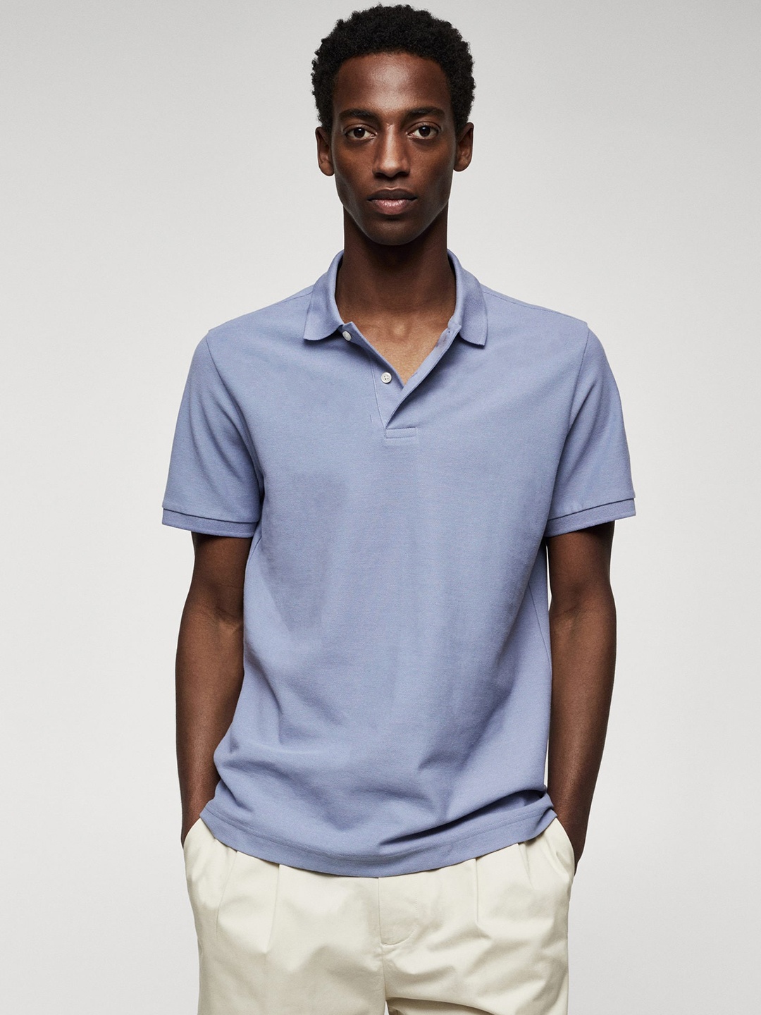 

MANGO MAN Pure Cotton Polo Collar T-shirt, Blue