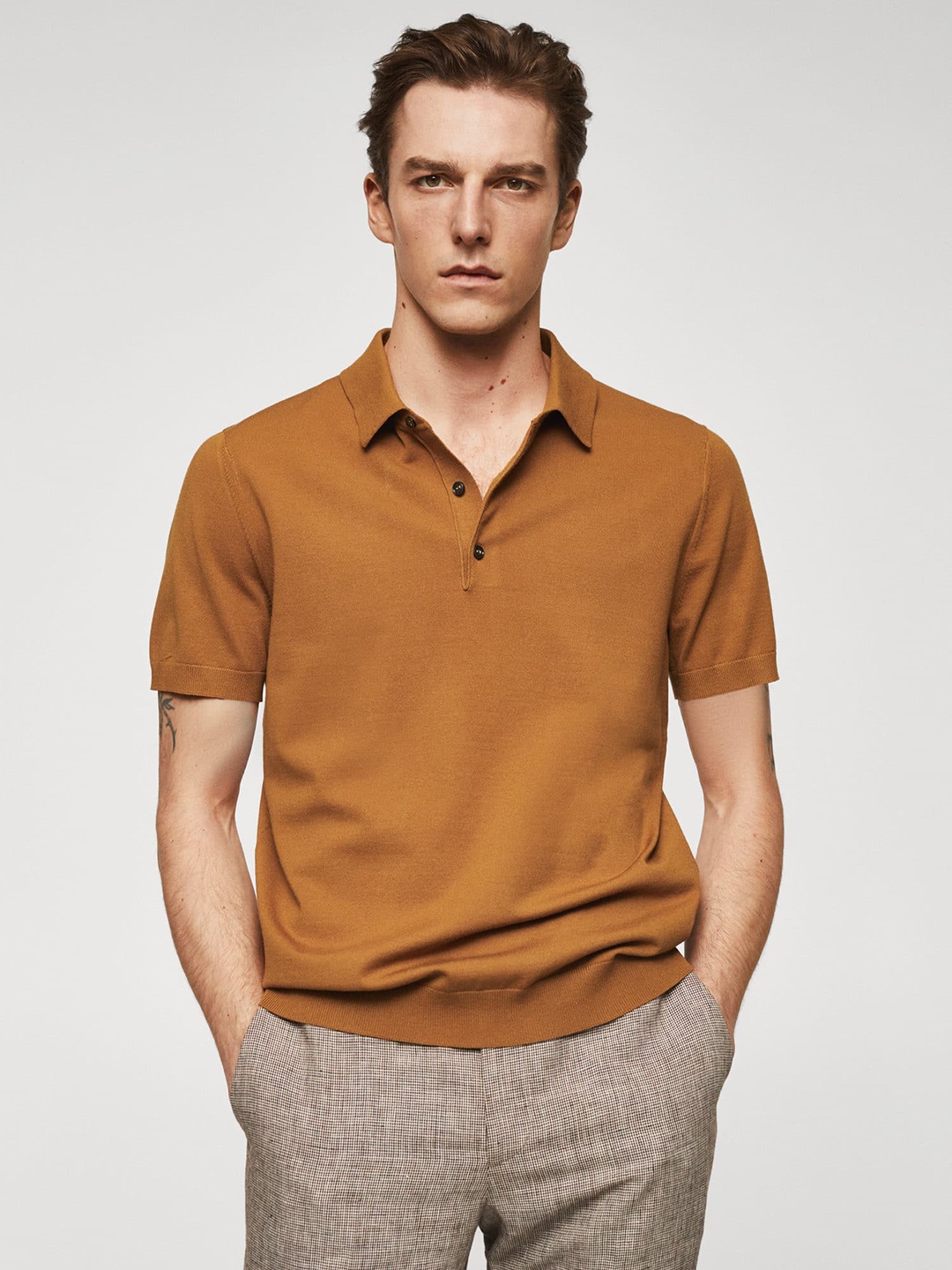 

MANGO MAN Polo Collar Slim Fit T-shirt, Mustard