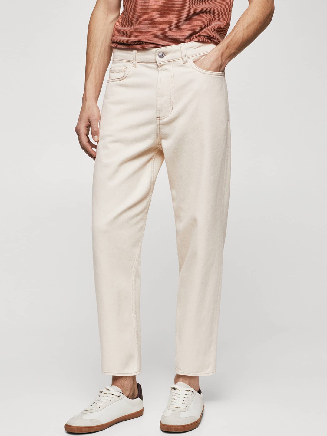 

MANGO MAN Tapered Fit Pure Cotton Jeans, Beige