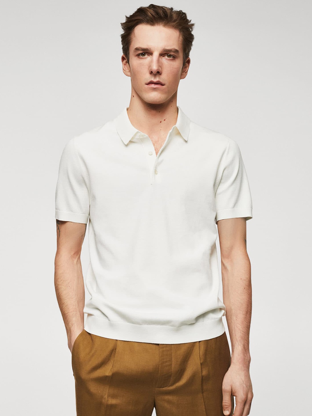 

MANGO MAN Polo Collar Slim Fit T-shirt, Off white