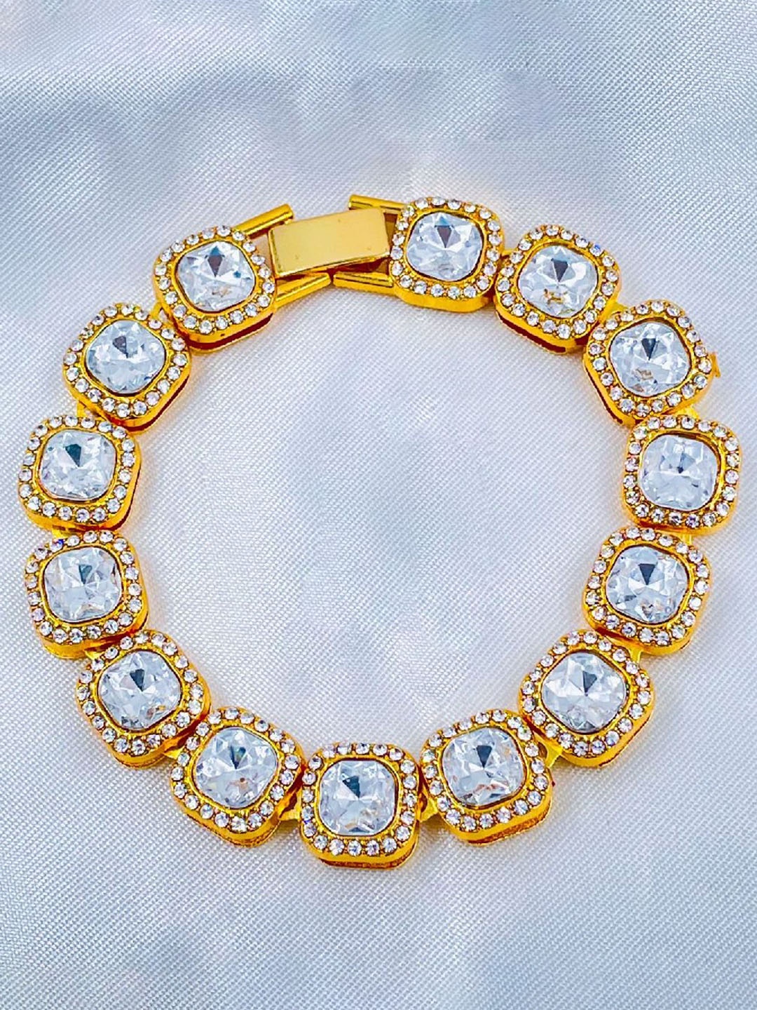 

ZIVOM Women Gold-Plated Rhinestone Studded Link Bracelet, White