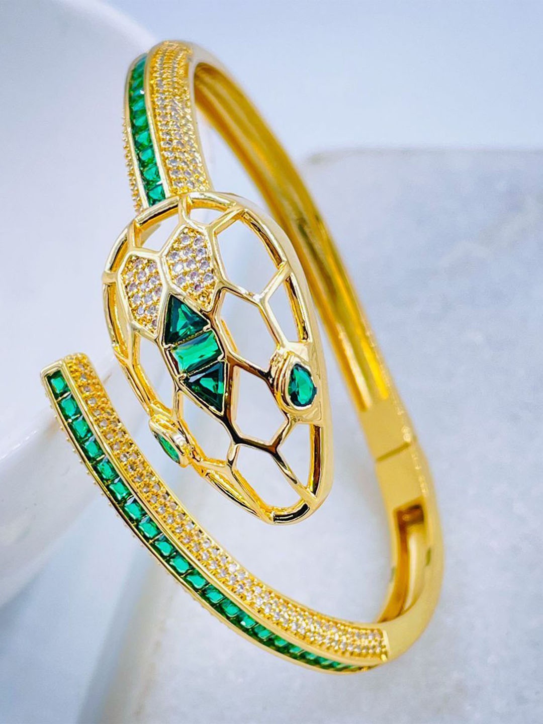 

ZIVOM Women 18K Gold-Plated Cubic Zirconia Kada Bracelet, Green