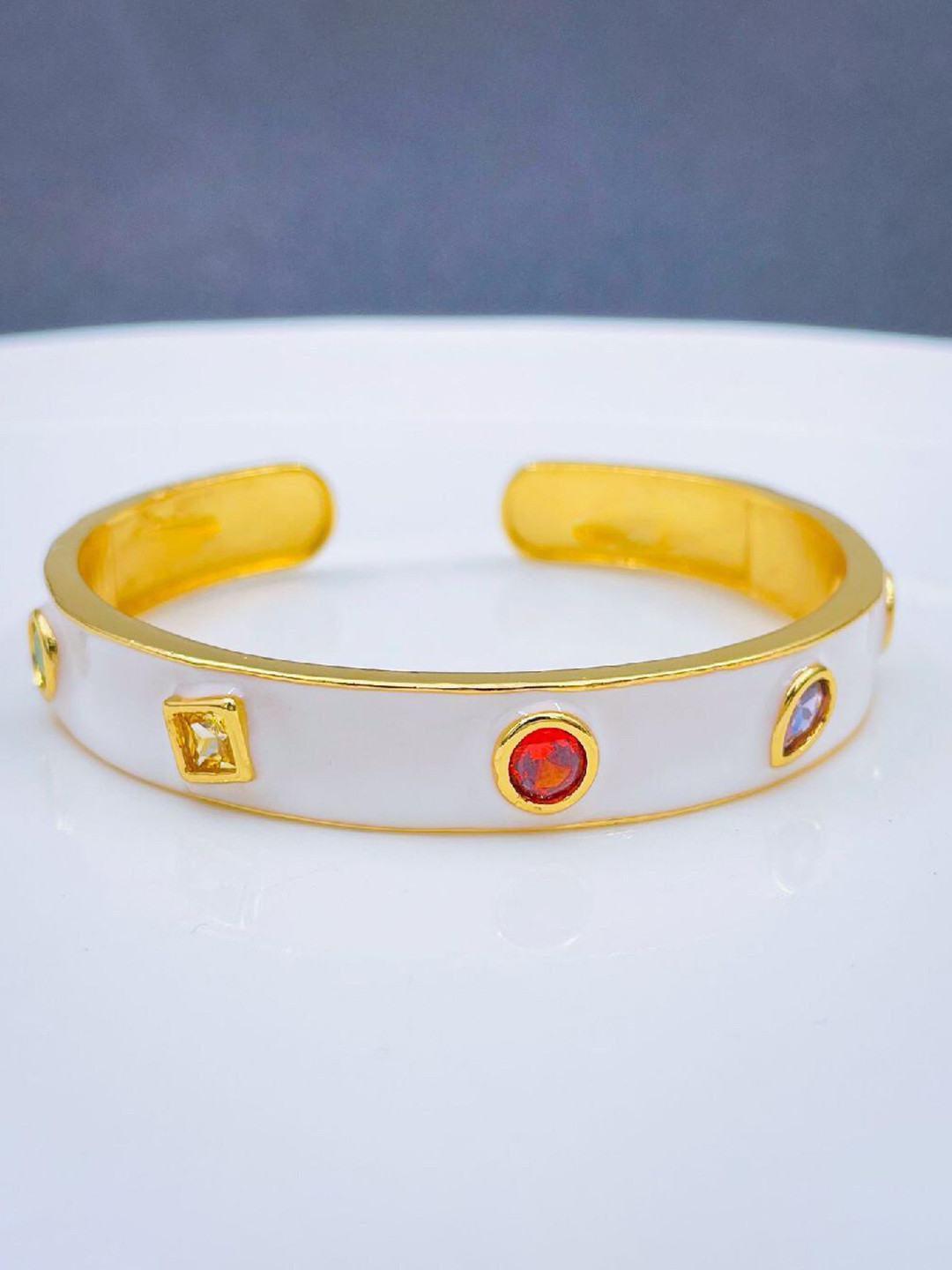

ZIVOM Women Brass Crystals Enamelled Gold-Plated Cuff Bracelet