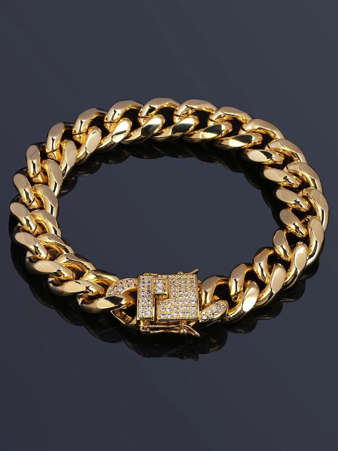 

ZIVOM Men Gold-Plated Cubic Zirconia Link Bracelet, White