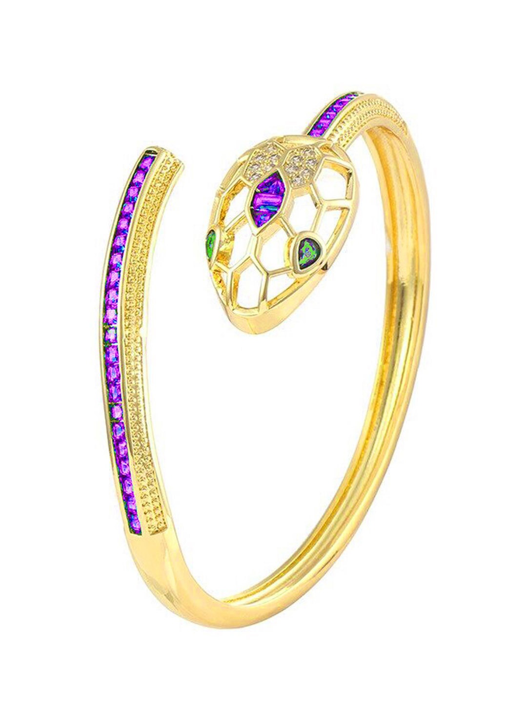 

ZIVOM Women 18 K Gold-Plated Cubic Zirconia Kada Bracelet, Green