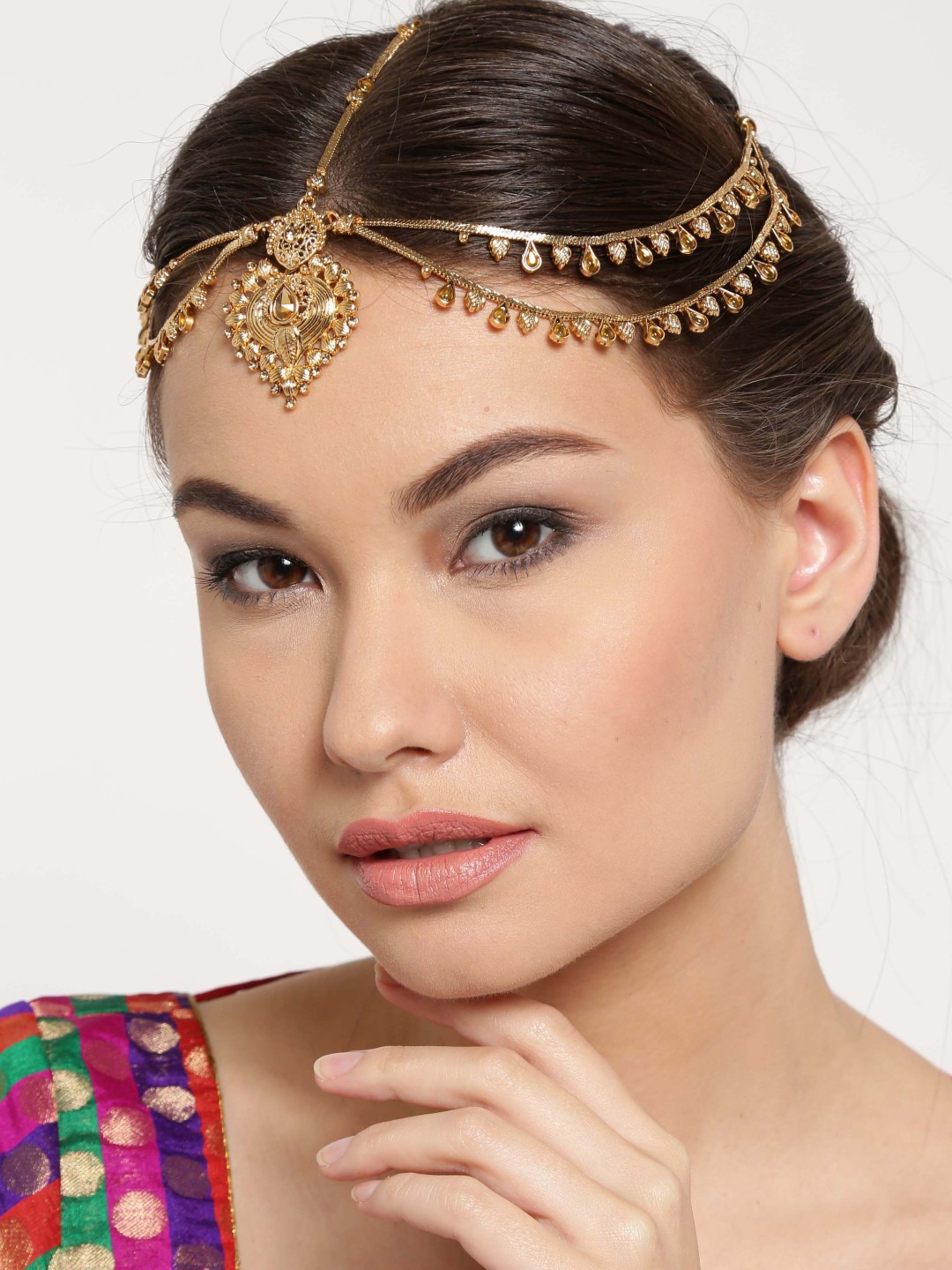 

Zaveri Pearls Gold-Plated Stone-Studded Matha Patti