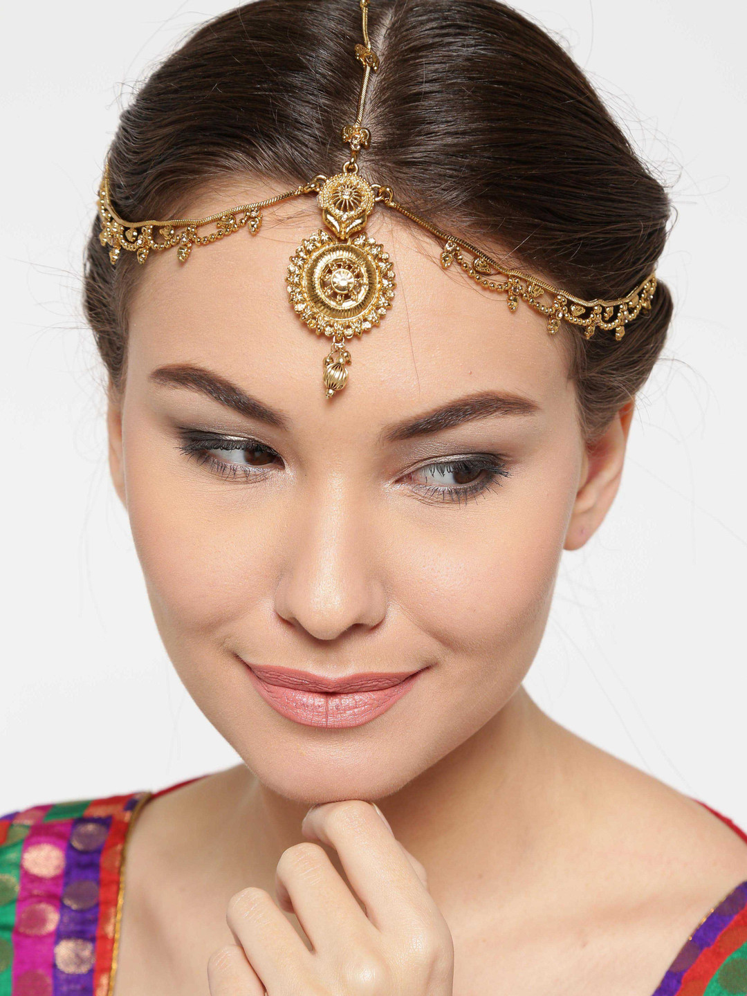

Zaveri Pearls Gold-Plated Stone-Studded Matha Patti