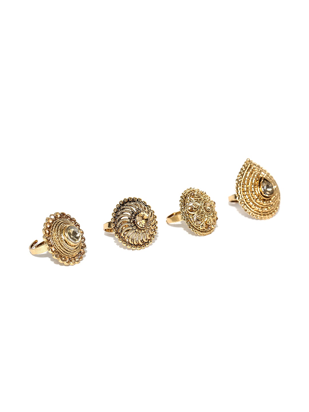 

Zaveri Pearls Set of 4 Antique Gold-Toned Stone-Studded Adjustable Rings