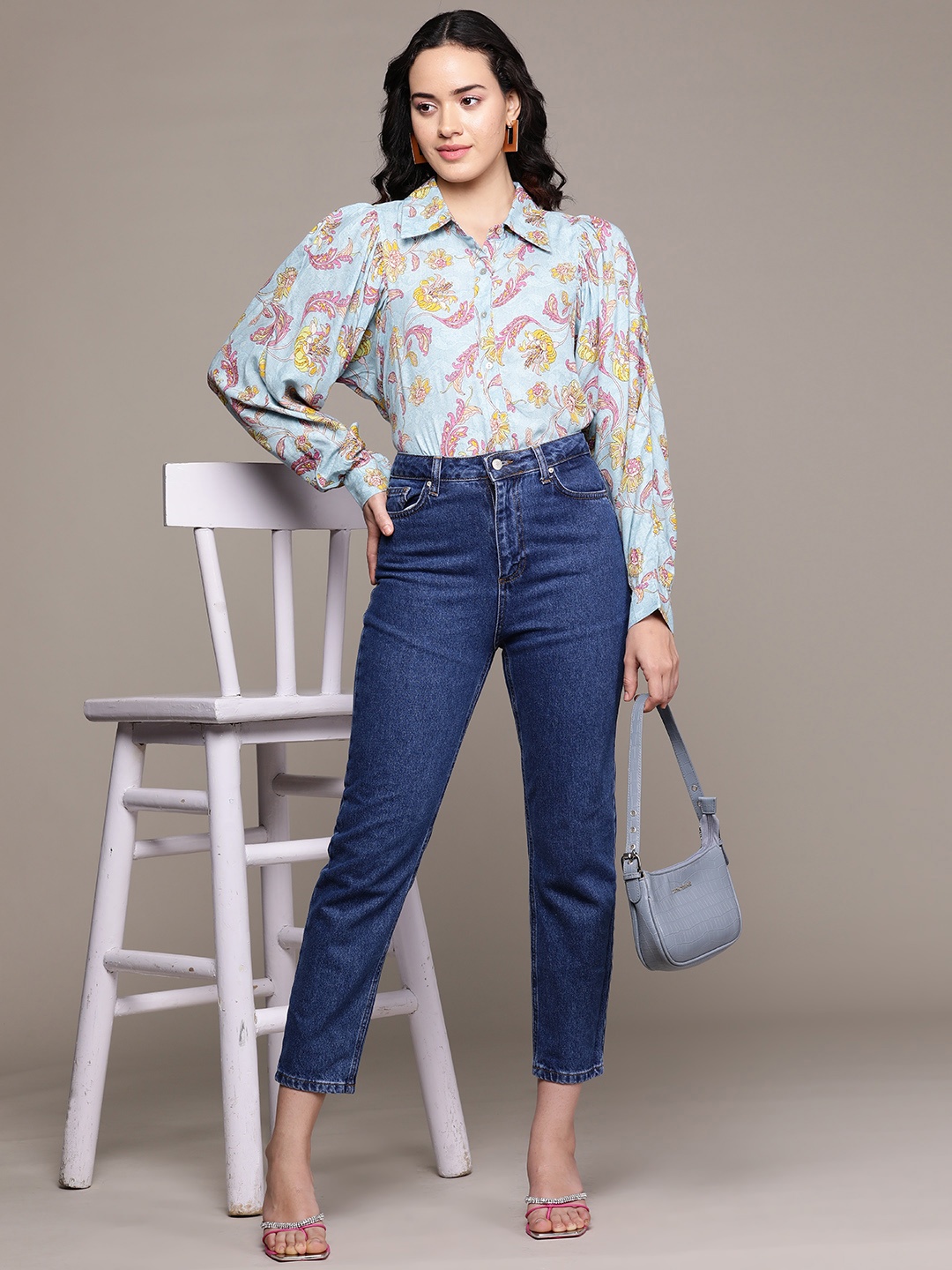 

aarke Ritu Kumar Comfort Floral Printed Casual Shirt, Blue