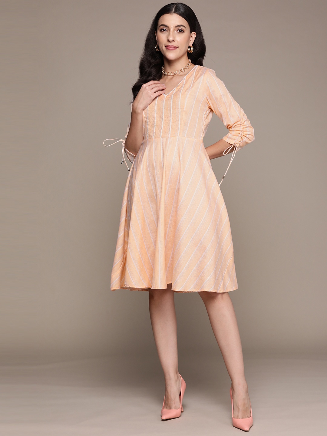 

aarke Ritu Kumar Striped A-Line Dress, Peach