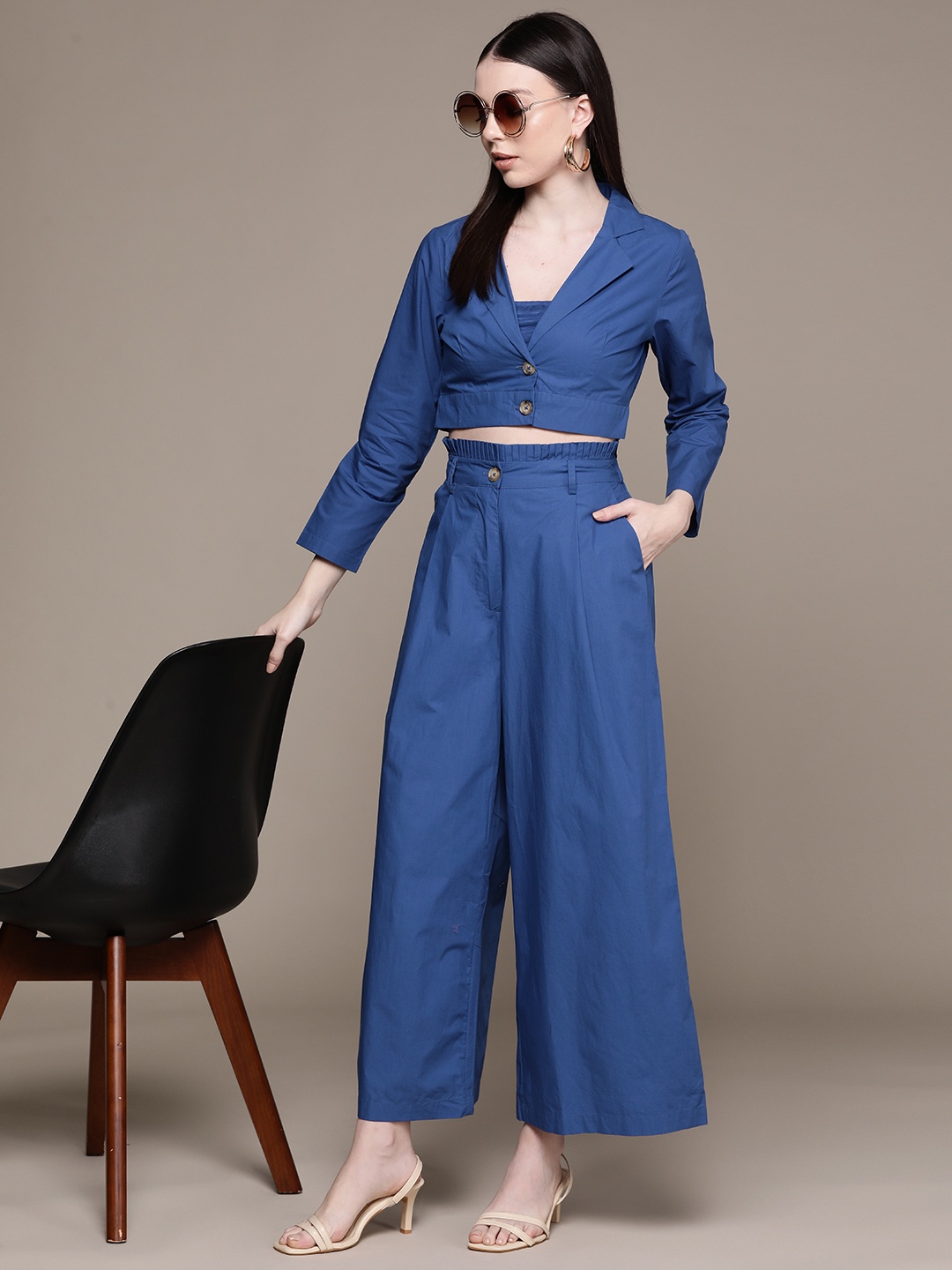 

aarke Ritu Kumar Women Solid Crop Top with Palazzos, Blue