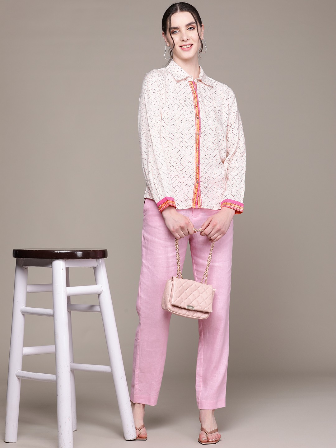 

aarke Ritu Kumar Relaxed Opaque Checked Casual Shirt, Off white