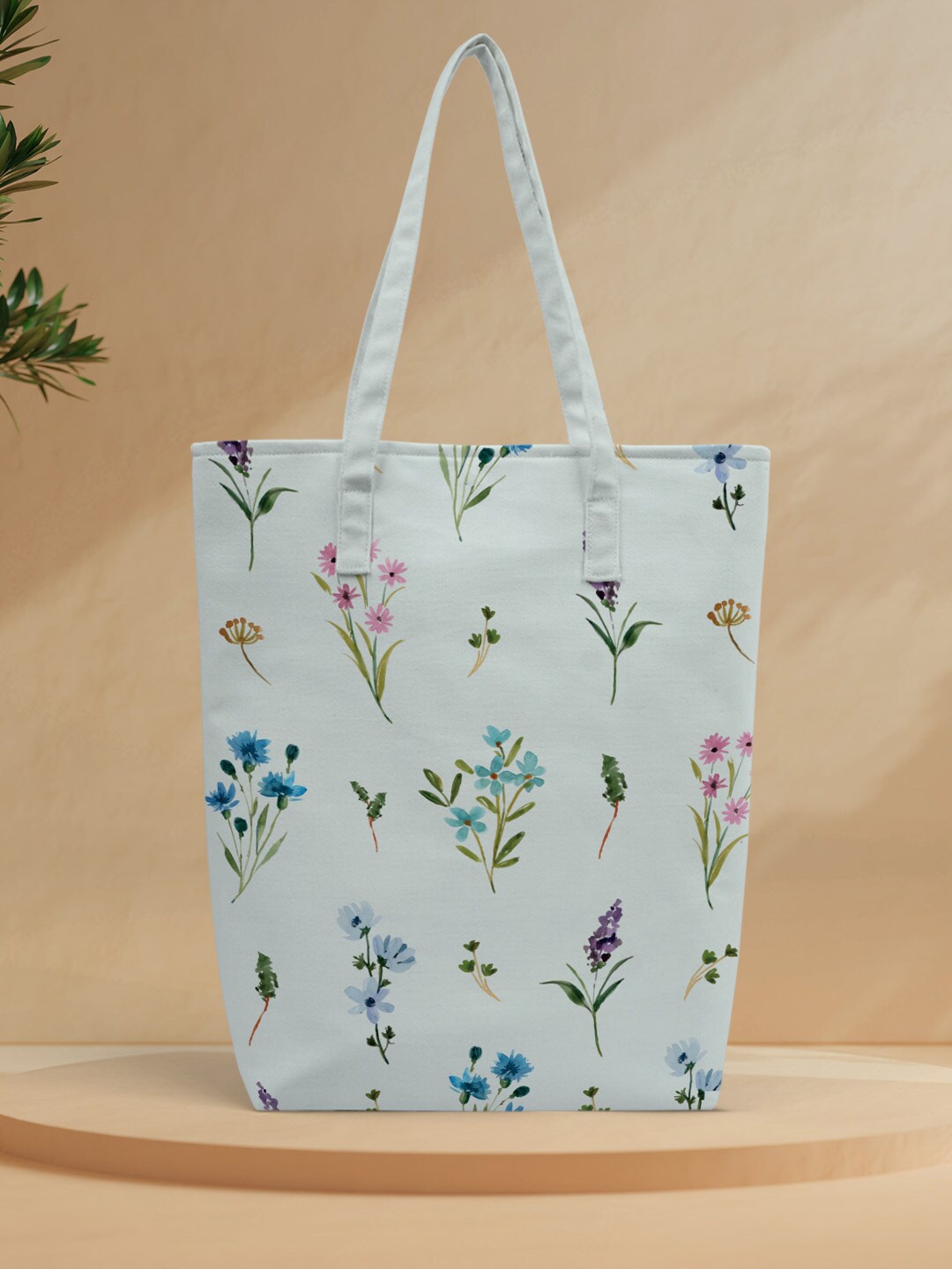 

Crazy Corner Floral Printed Shopper Canvas Tote Bag, White