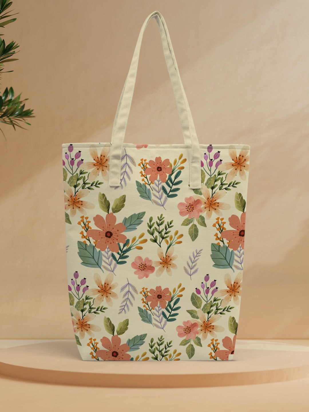 

Crazy Corner Floral Printed Shopper Canvas Tote Bag, Cream