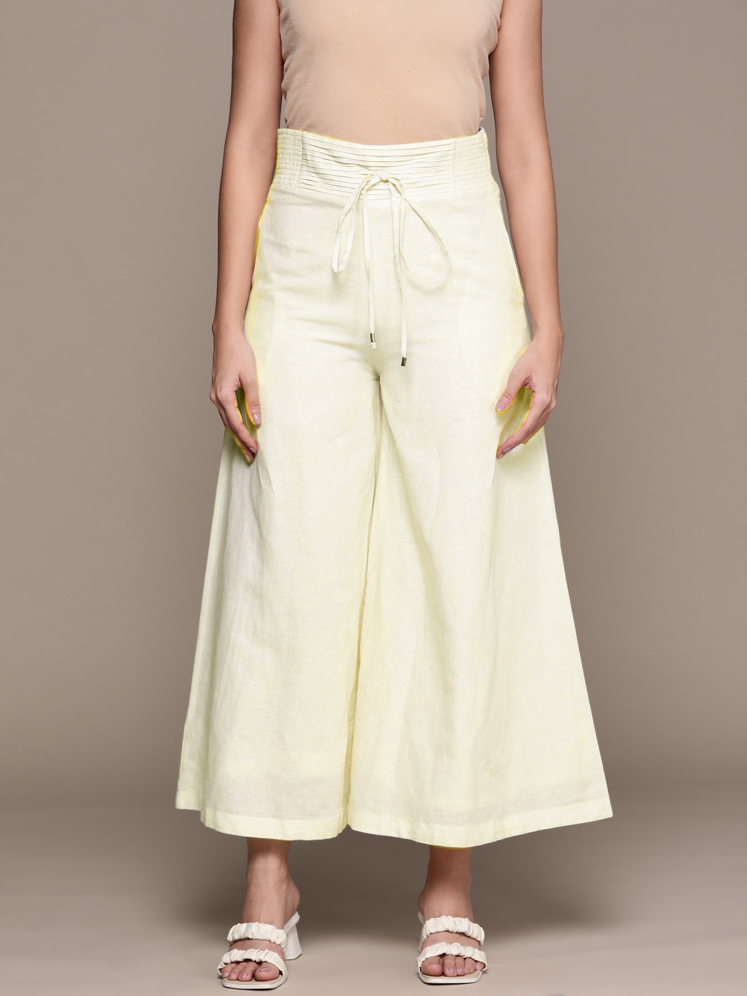 

Ritu Kumar Knitted Cropped Cotton Linen Ethnic Palazzos, Off white