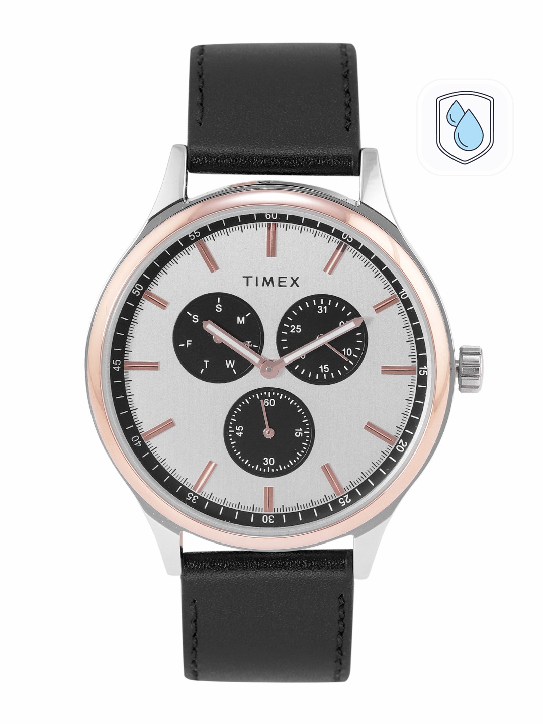 

Timex Men Brass Dial & Leather Straps Analogue Multi Function Watch TWEG184SMU07, Silver