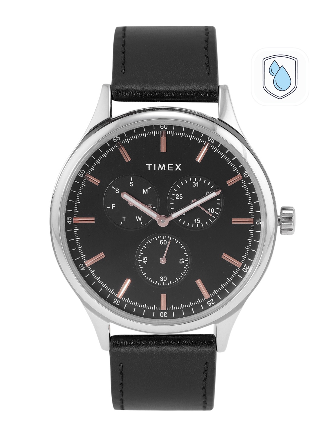 

Timex Men Brass Dial & Leather Straps Analogue Multi Function Watch TWEG184SMU06, Black