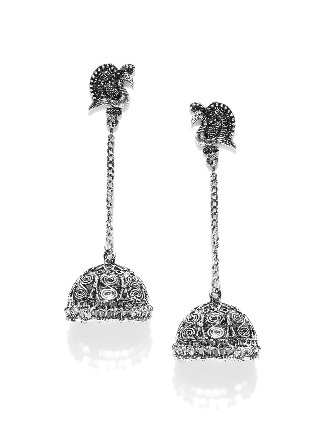 

Zaveri Pearls Oxidised Silver-Plated Dome Shaped Jhumkas