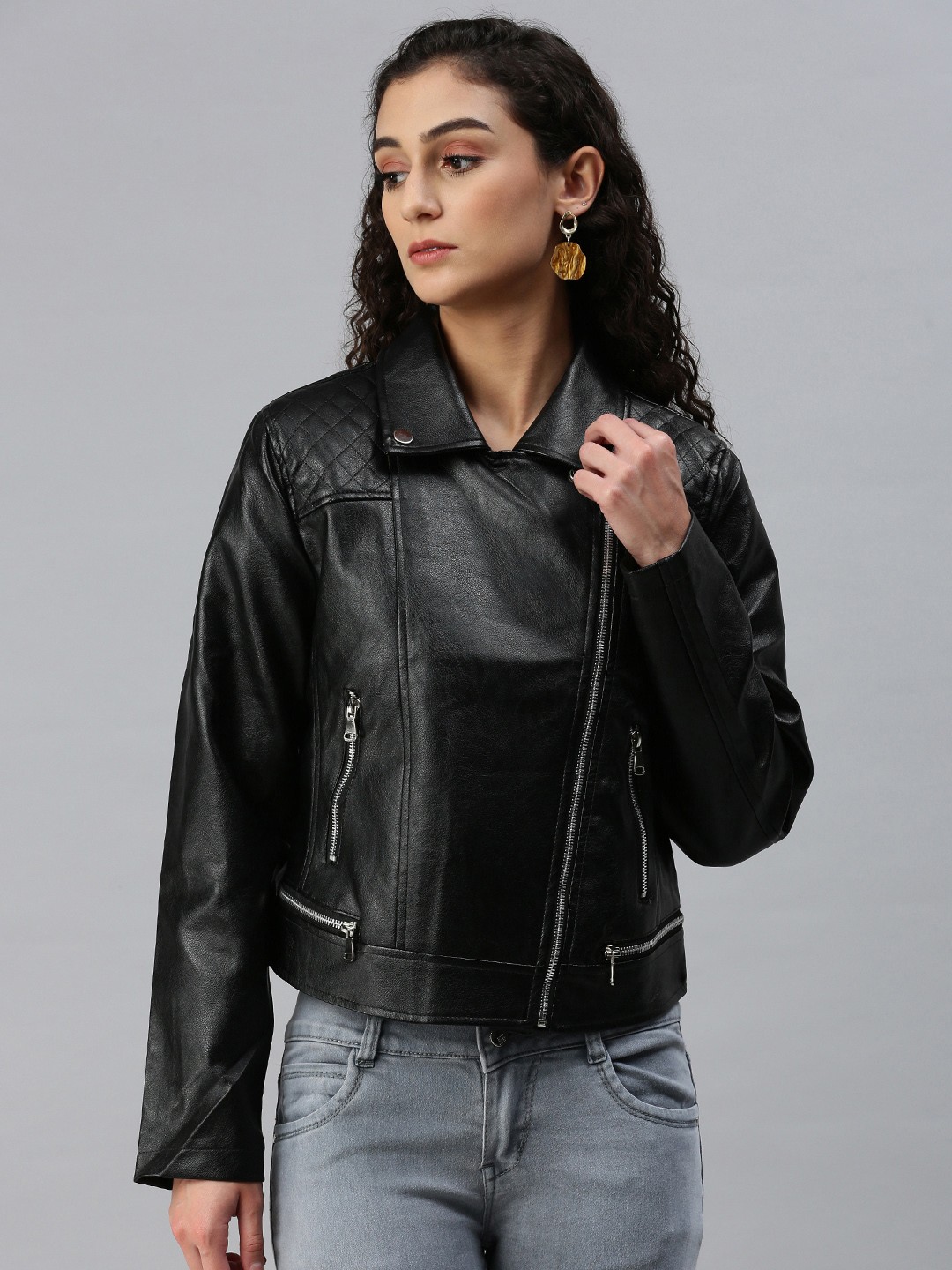 

London Rag Women PU Biker Jacket, Black