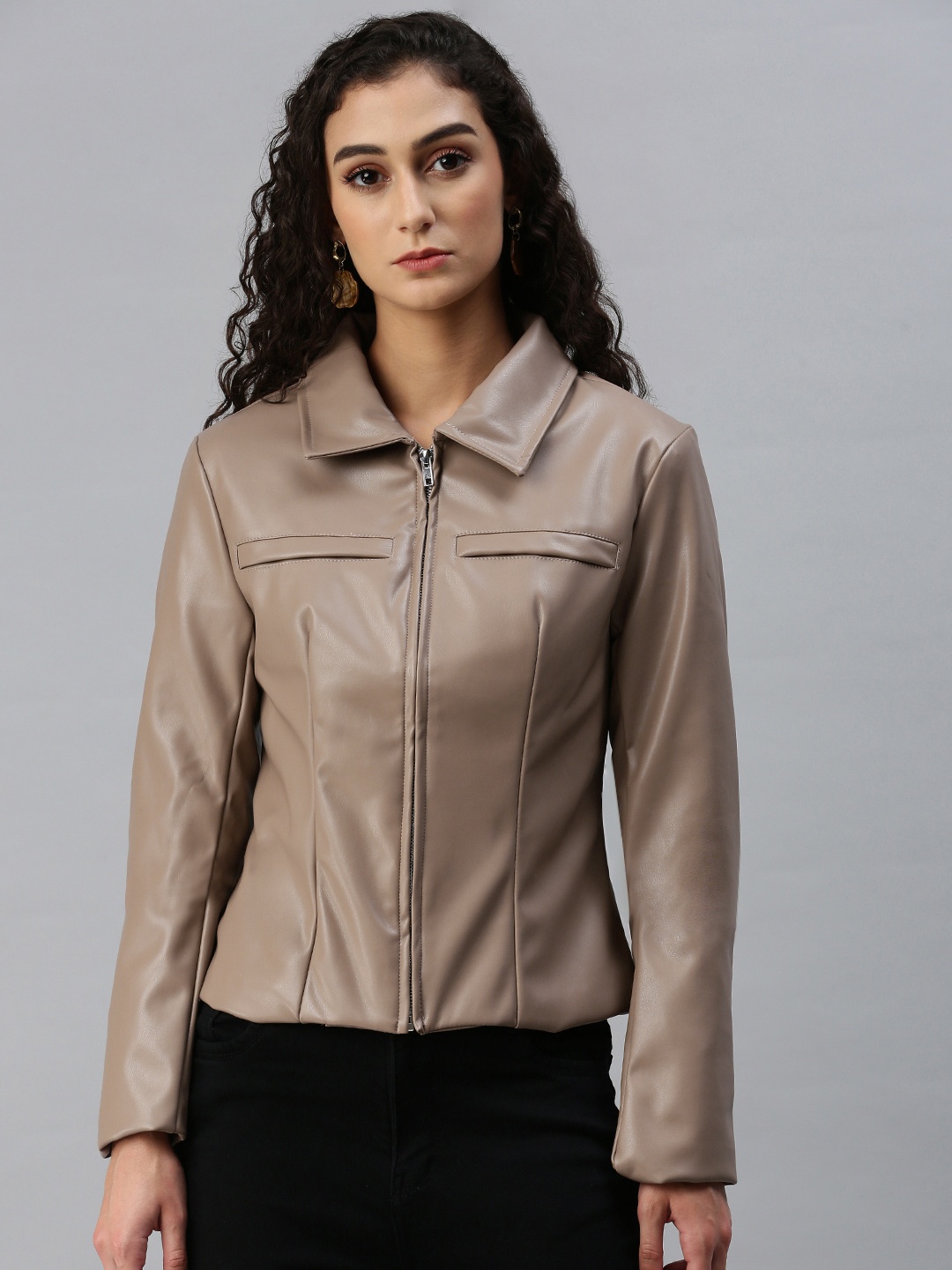 

London Rag Women PU Tailored Jacket, Brown