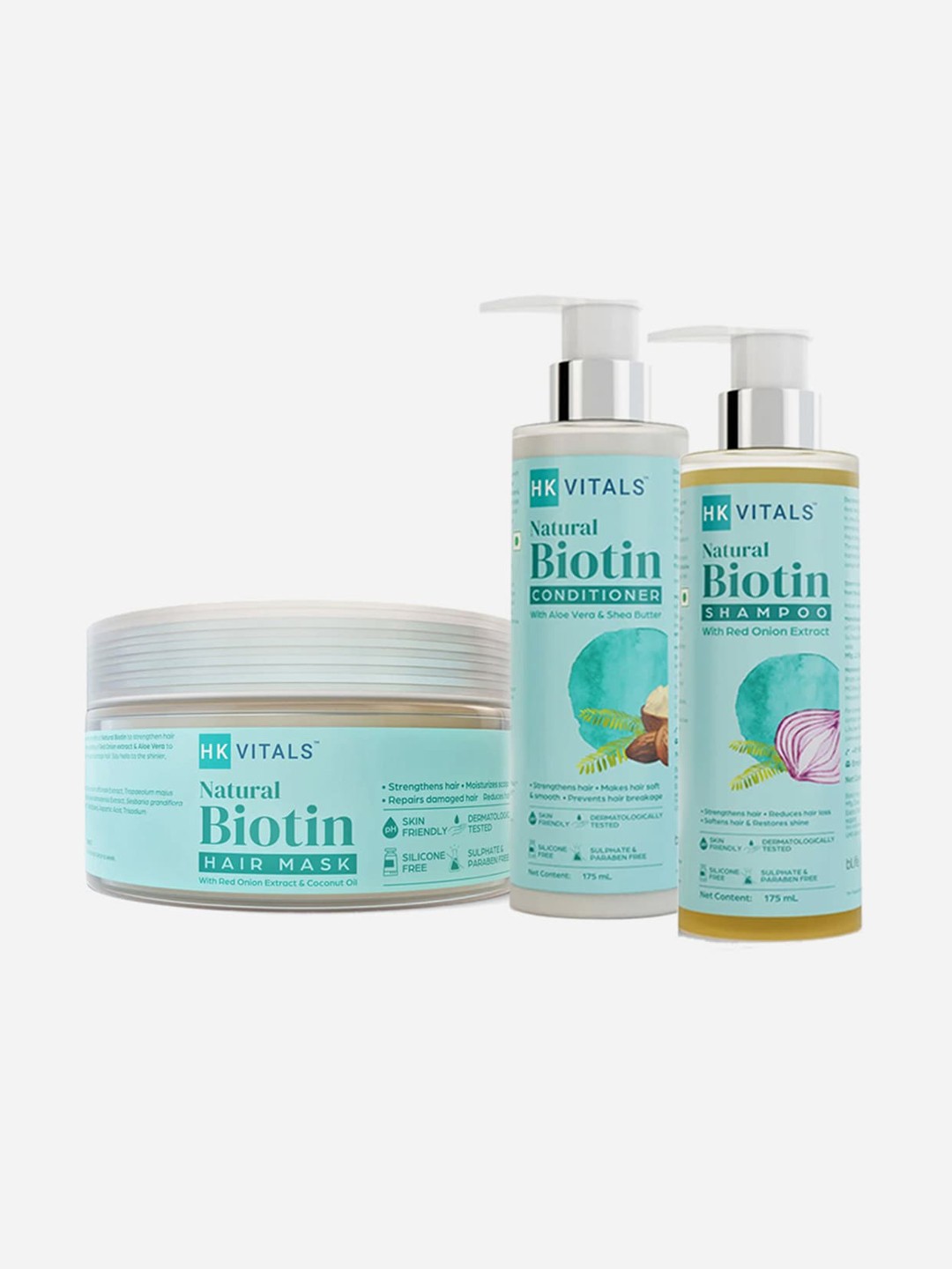 

HK VITALS Biotin Haircare Kit - Shampoo 175ml + Conditioner 175ml + Hair Mask 200ml, Blue