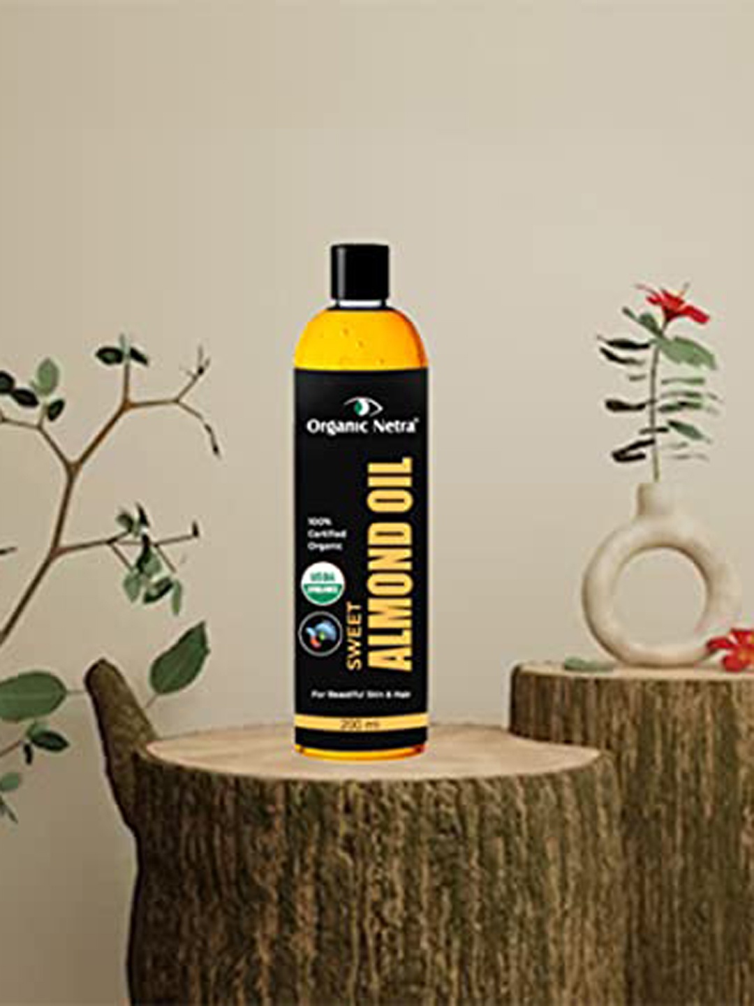 

Organic Netra Sweet Almond Oil For Skin Nourishment & Dull Hair - 200ml, Black