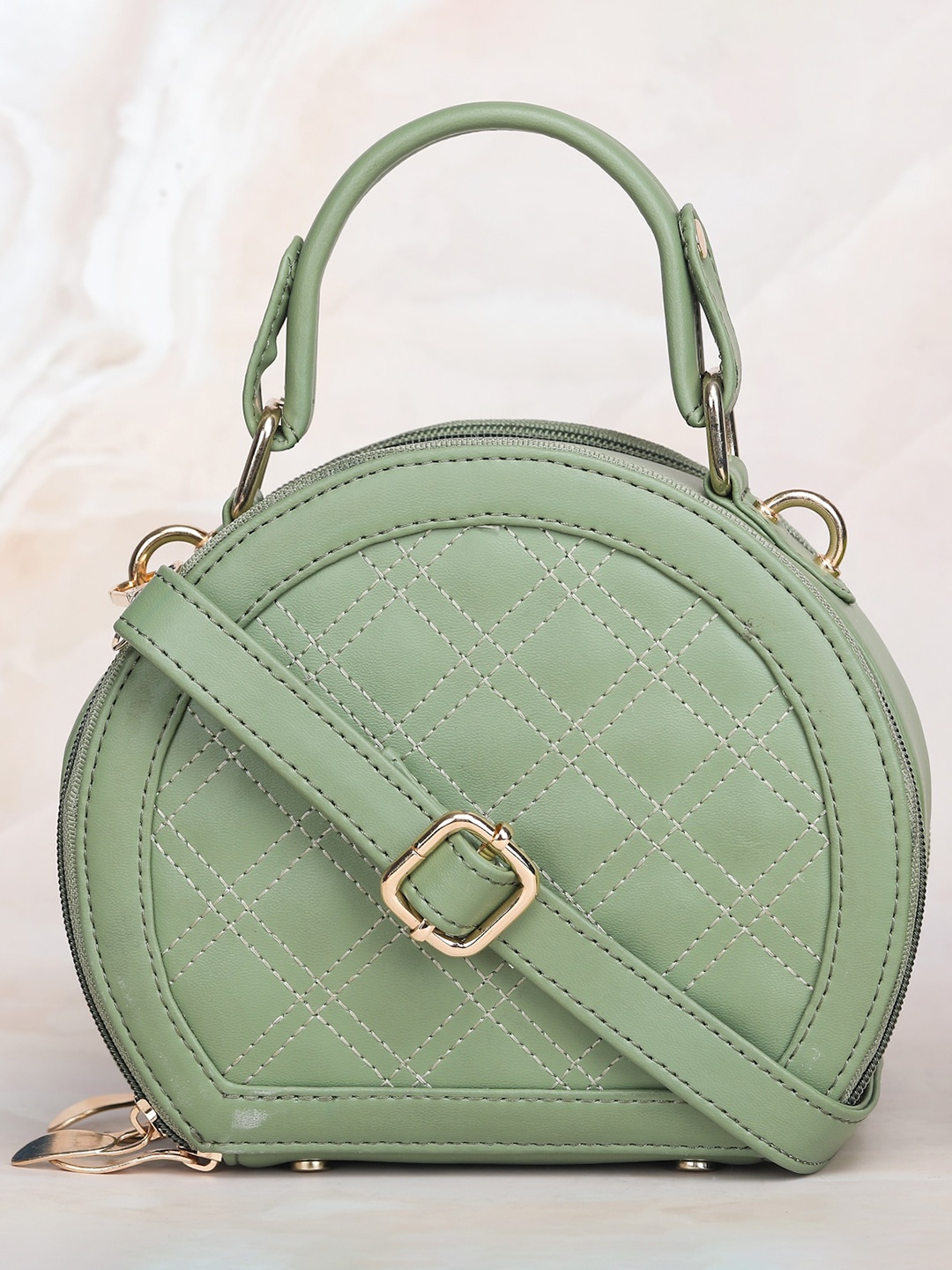

LEGAL BRIBE Textured PU Half Moon Handheld Bag with Quilted, Green