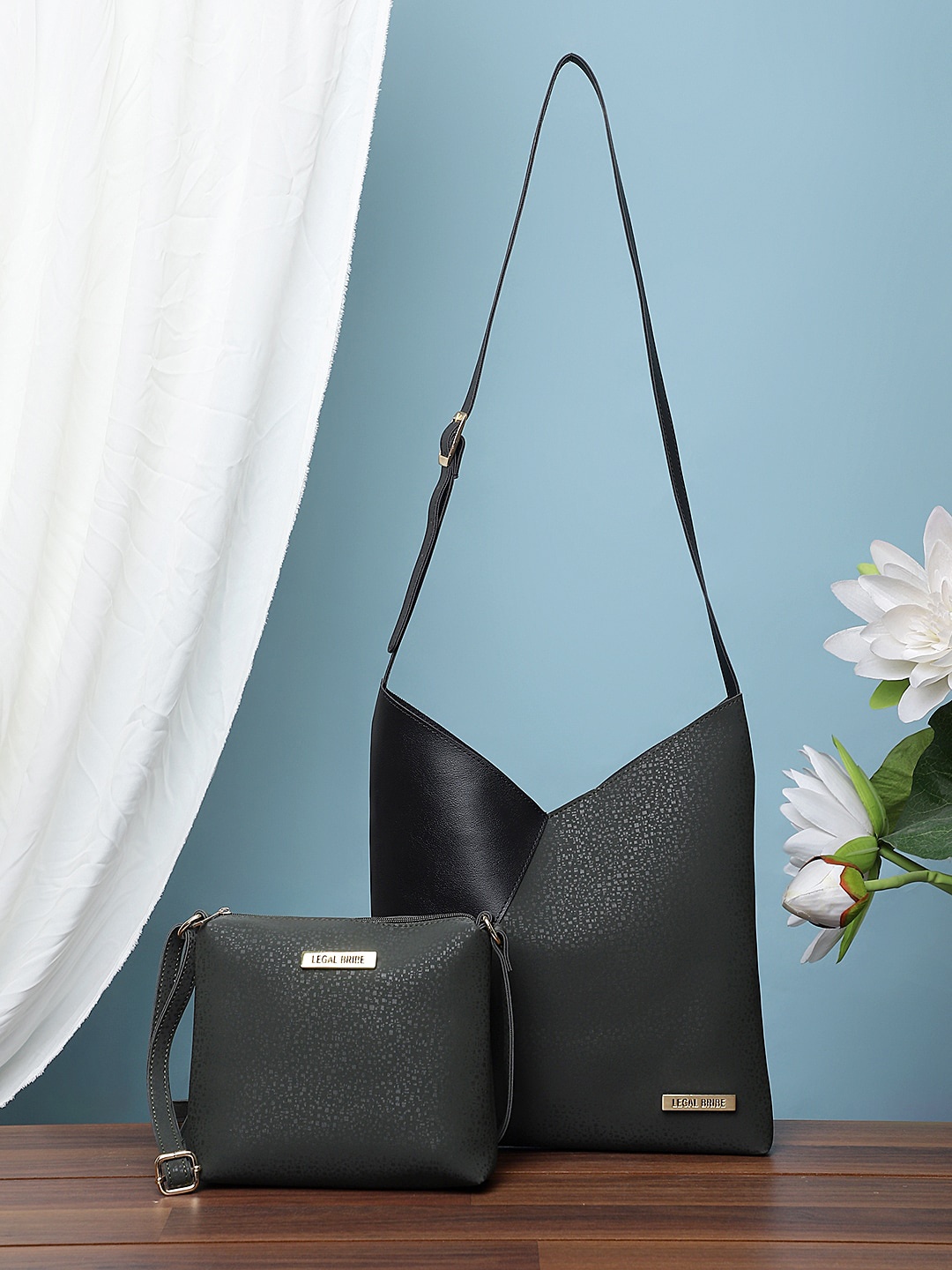 

LEGAL BRIBE Set Of 2 PU Water Resistant Structured Tote Bag, Black