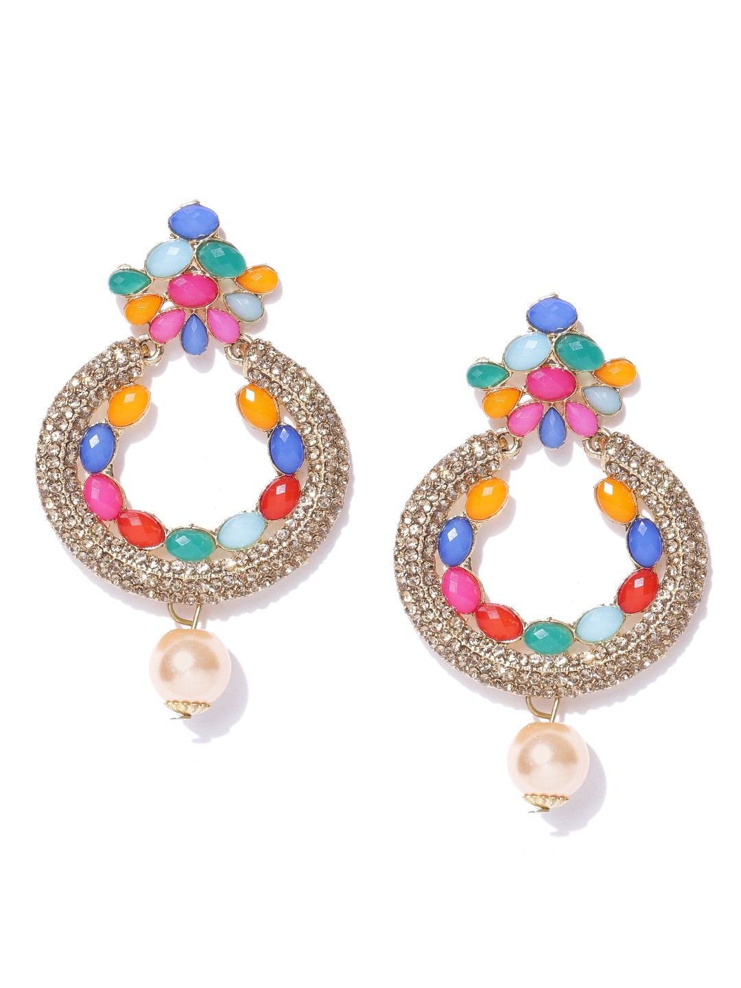 

Zaveri Pearls Multicoloured Gold-Plated Stone-Studded Chandbalis, Multi