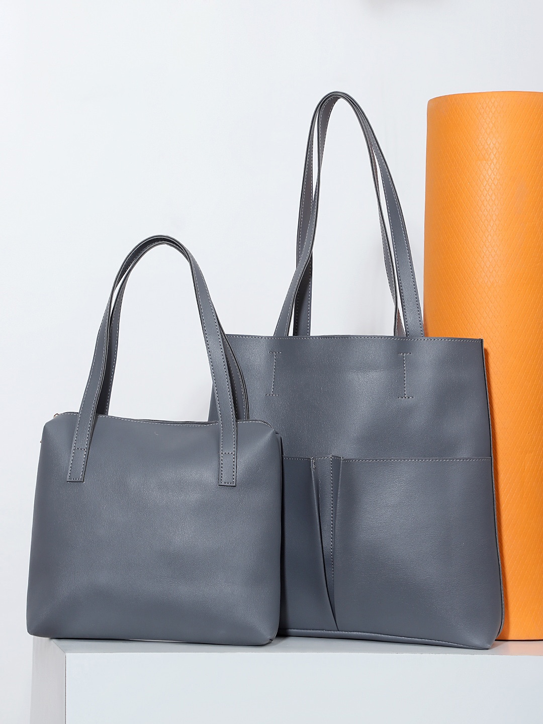 LEGAL BRIBE Pack Of 2 Textured Structured Tote Bag, Grey