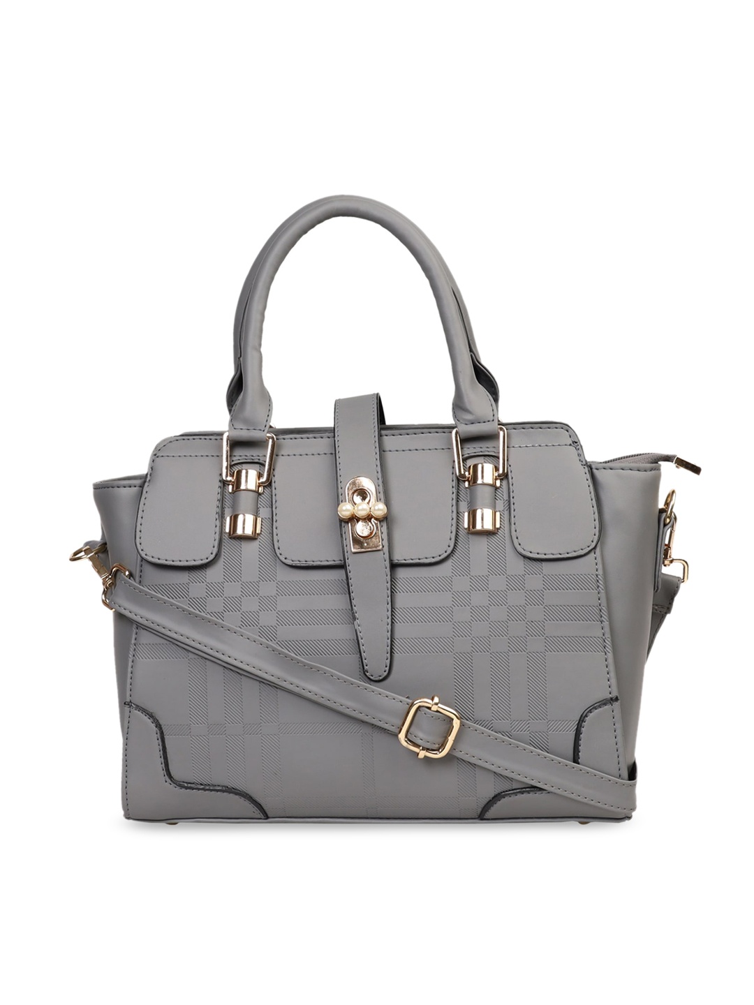 

LEGAL BRIBE Women Textured PU Structured Handheld Bag, Grey